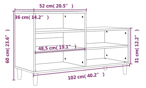Betonszürke szerelt fa cipőszekrény 102x36x60 cm