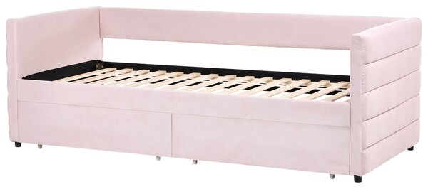 Ágyneműtartós heverő Bársony MARRAY 90 x 200 cm Pasztellrózsaszín