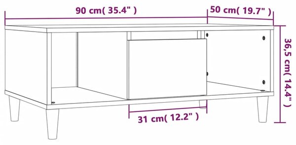 Fekete szerelt fa dohányzóasztal 90x50x36,5 cm