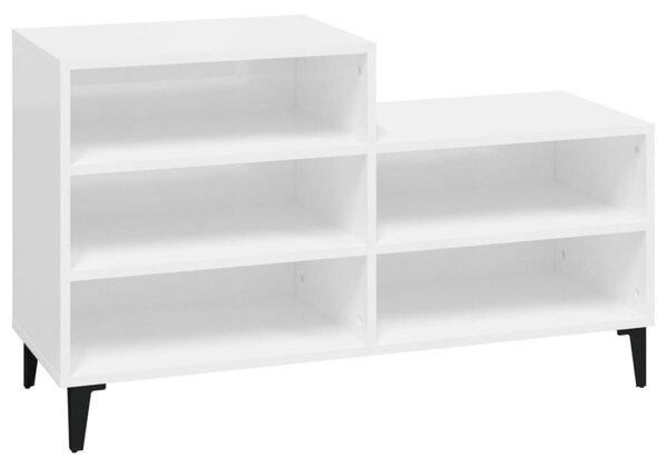 Magasfényű fehér szerelt fa cipősszekrény 102x36x60 cm