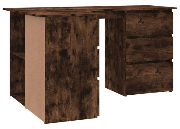 VidaXL Sarokíróasztal - Tömör Fa - Füstös Tölgy - 145x100x76 cm