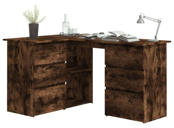 VidaXL Sarokíróasztal - Tömör Fa - Füstös Tölgy - 145x100x76 cm