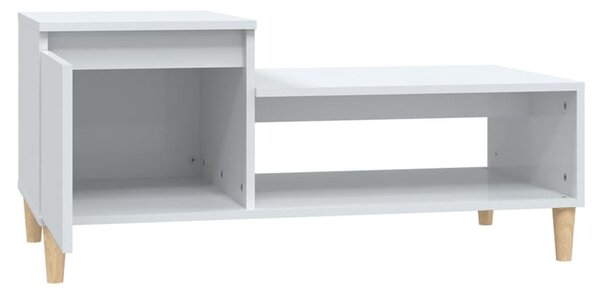 Magasfényű fehér szerelt fa dohányzóasztal 100 x 50 x 45 cm