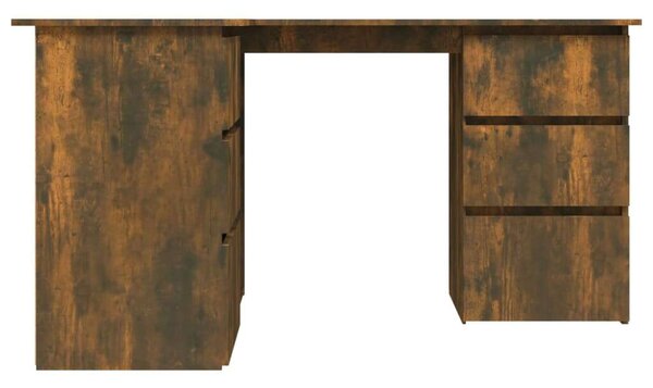 VidaXL Sarokíróasztal - Tömör Fa - Füstös Tölgy - 145x100x76 cm