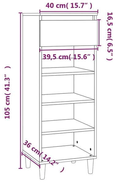 Betonszürke szerelt fa cipőszekrény 40 x 36 x 105 cm