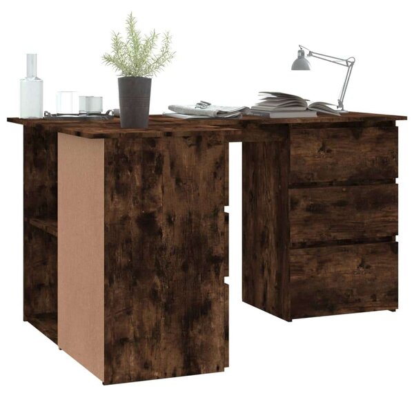 VidaXL Sarokíróasztal - Tömör Fa - Füstös Tölgy - 145x100x76 cm