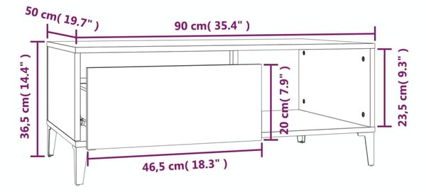 Betonszürke szerelt fa dohányzóasztal 90x50x36,5 cm