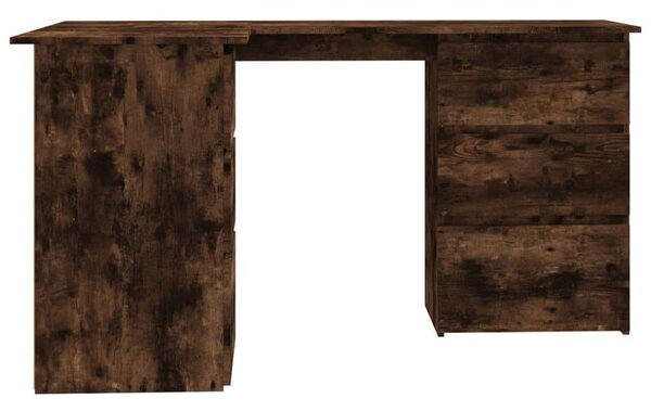VidaXL Sarokíróasztal - Tömör Fa - Füstös Tölgy - 145x100x76 cm