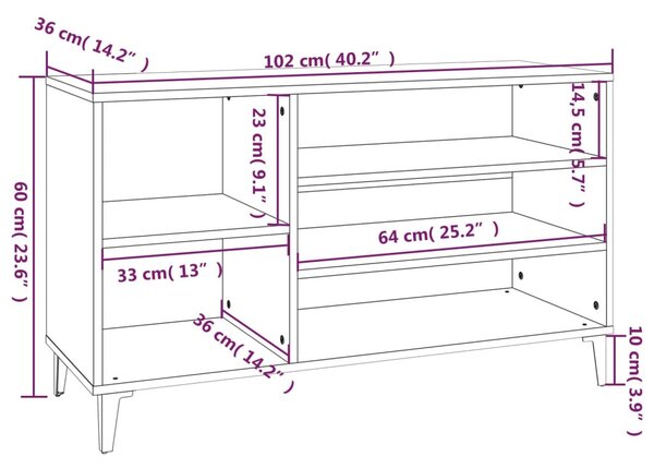 Betonszürke szerelt fa cipőszekrény 102x36x60 cm