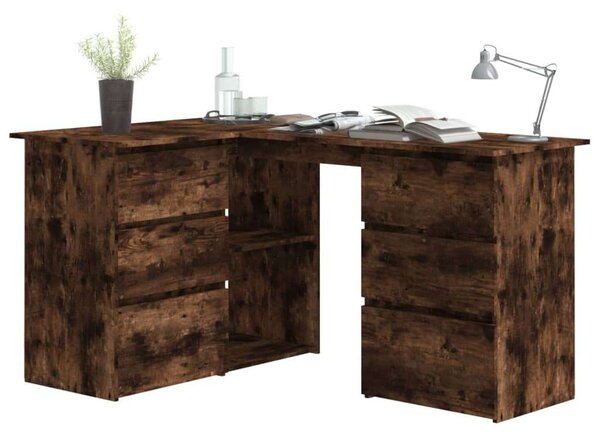VidaXL Sarokíróasztal - Tömör Fa - Füstös Tölgy - 145x100x76 cm