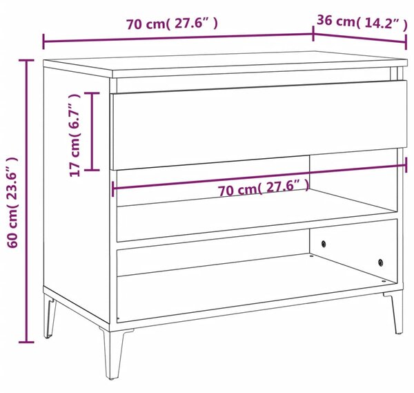Füstös tölgy színű szerelt fa cipősszekrény 70 x 36 x 60 cm