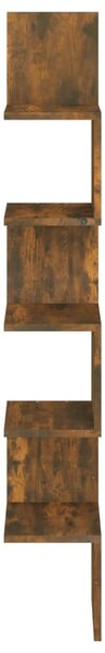 Füstös tölgy színű szerelt fa fali sarokpolc 20x20x127,5 cm