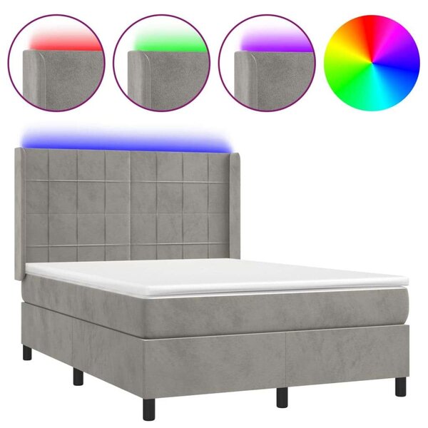 VidaXL LED-es Bársony Ágy - 140x200 cm