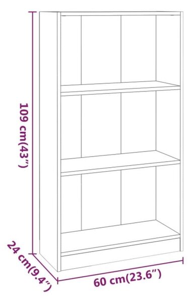Füstös tölgy színű szerelt fa könyvszekrény 60 x 24 x 109 cm