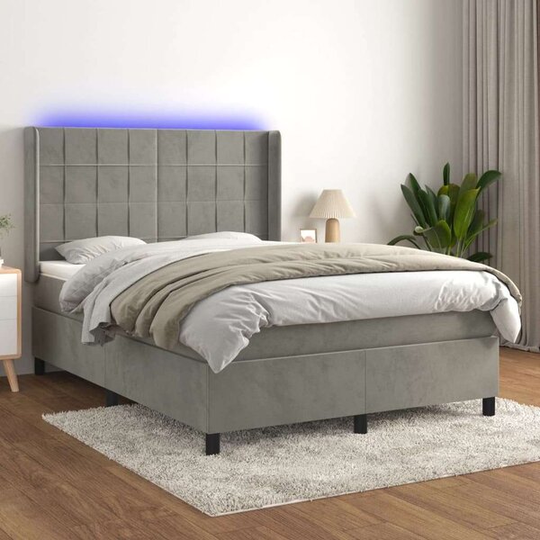 VidaXL LED-es Bársony Ágy - 140x200 cm
