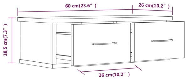 Füstös tölgy színű szerelt fa faliszekrény 60 x 26 x 18,5 cm