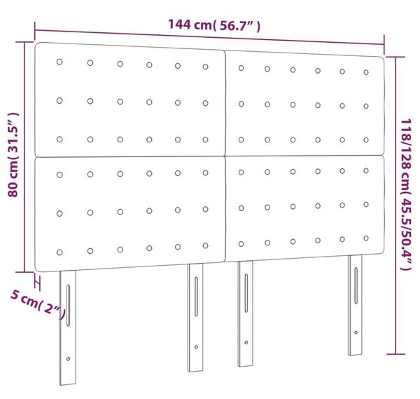 Világosszürke bársony led-es fejtámla 144x5x118/128 cm