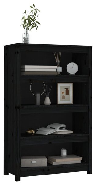 Fekete tömör fenyőfa könyvszekrény 80x35x126 cm