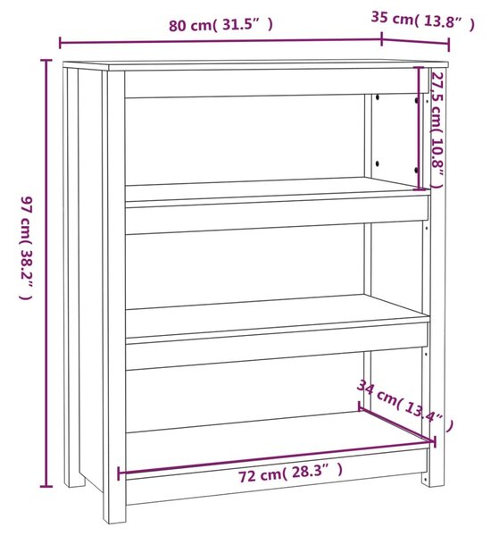 Fekete tömör fenyőfa könyvszekrény 80x35x97 cm