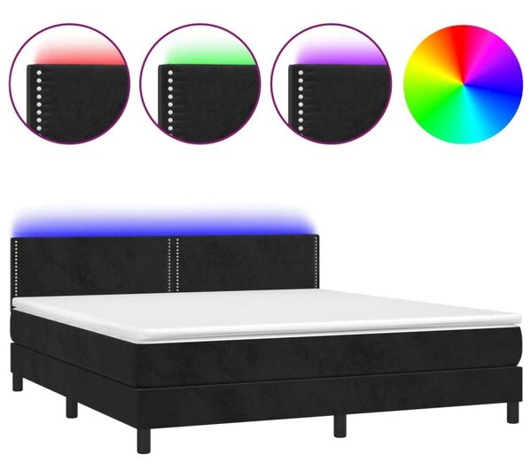 VidaXL Ágy - Fekete Bársony - 180x200 cm - LED-es