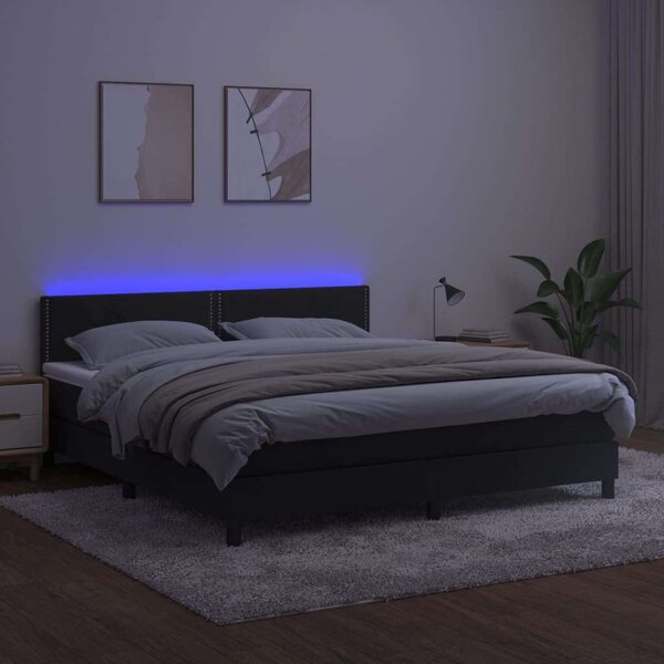 VidaXL Ágy - Fekete Bársony - 180x200 cm - LED-es