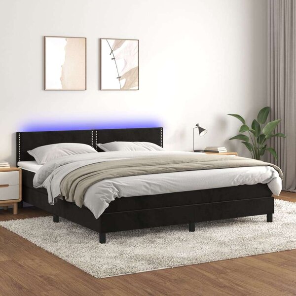 VidaXL Ágy - Fekete Bársony - 180x200 cm - LED-es