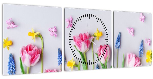 Tavaszi virágok képe (órával) (90x30 cm)