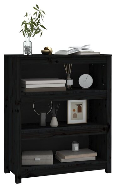 Fekete tömör fenyőfa könyvszekrény 80x35x97 cm