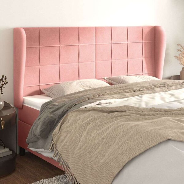 VidaXL rózsaszín bársony fejtámla szárnyakkal 163 x 23 x 118/128 cm