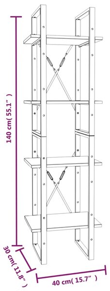 4 szintes szürke sonoma szerelt fa könyvszekrény 40x30x140 cm