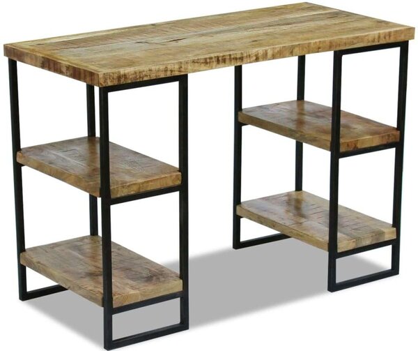VidaXL Mangófa Íróasztal Polcokkal - 110x50x76 cm