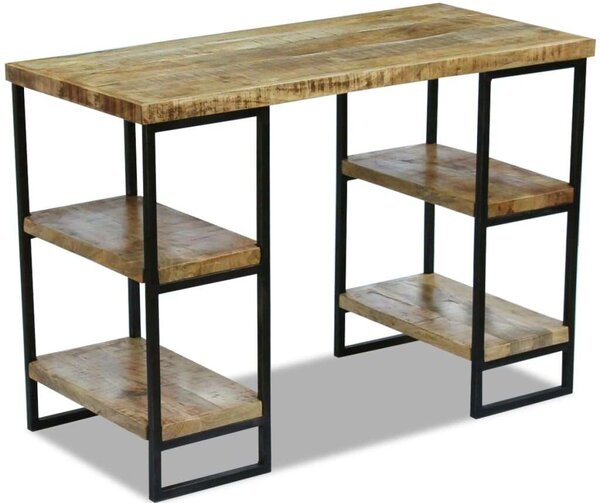 VidaXL Mangófa Íróasztal Polcokkal - 110x50x76 cm