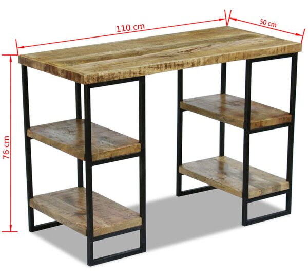 VidaXL Mangófa Íróasztal Polcokkal - 110x50x76 cm