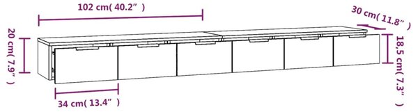 2 db fehér szerelt fa faliszekrény 102 x 30 x 20 cm