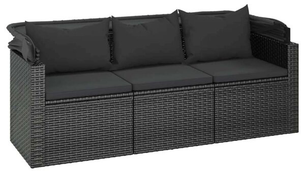 VidaXL 3-személyes Polyrattan Kerti Kanapé - Fekete