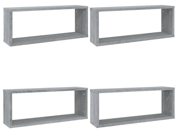 4 db szürke sonoma színű szerelt fa fali kockapolc 60x15x23 cm