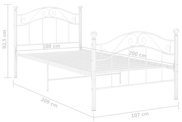 VidaXL Fém Ágykeret - Fehér - 100x200 cm