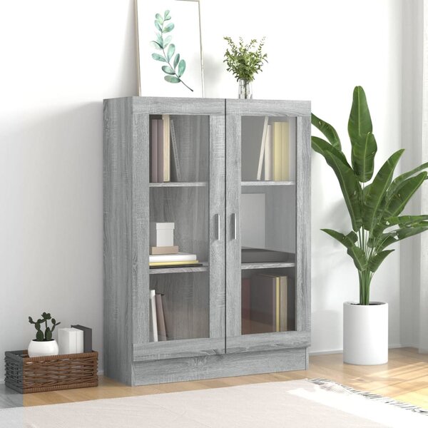 Szürke sonoma színű szerelt fa vitrinszekrény 82,5x30,5x115 cm