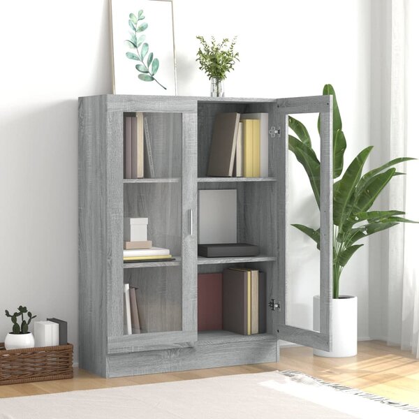 Szürke sonoma színű szerelt fa vitrinszekrény 82,5x30,5x115 cm