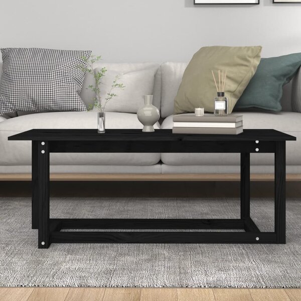 Fekete tömör fenyőfa dohányzóasztal 110 x 55 x 45 cm