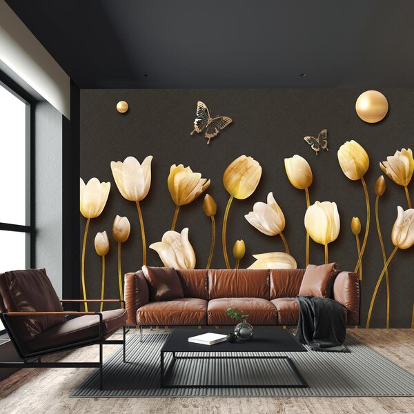 Fotótapéta - Arany tulipánok (296x200 cm)