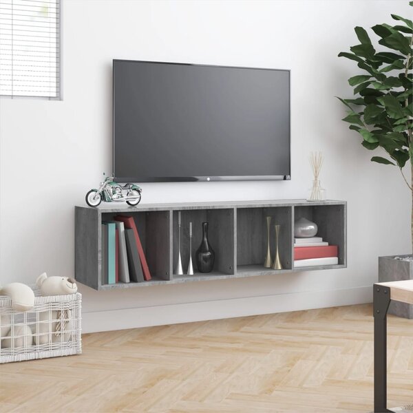 Szürke sonoma színű szerelt fa könyv-/TV-szekrény 143x30x36 cm
