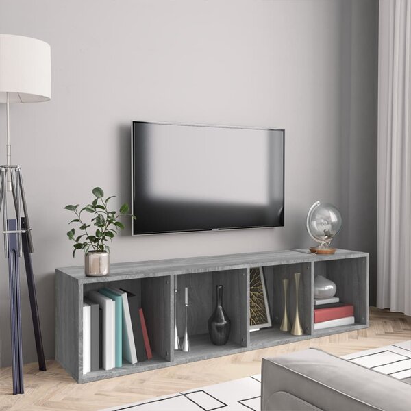 Szürke sonoma színű szerelt fa könyv-/TV-szekrény 143x30x36 cm