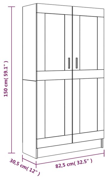 Füstös tölgy színű szerelt fa könyvszekrény 82,5x30,5x150 cm