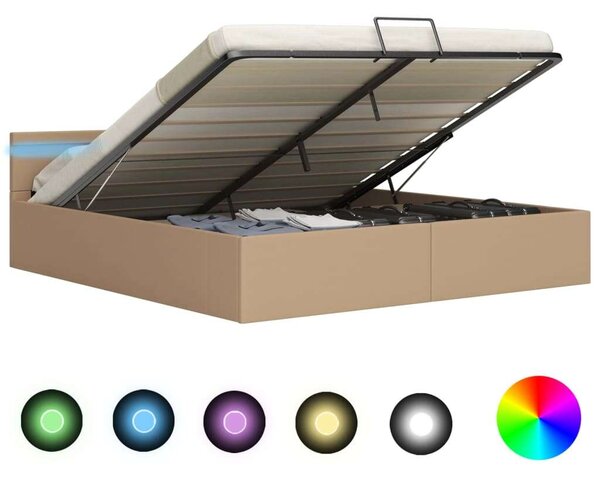 VidaXL kávészínű műbőr LED-es hidraulikus ágykeret 160 x 200 cm