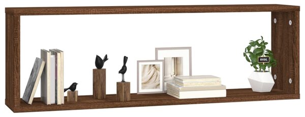 4 db barna tölgyszínű szerelt fa fali kockapolc 80x15x26,5 cm