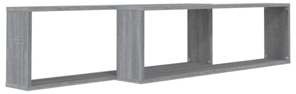 2 db szürke sonoma színű szerelt fa fali kockapolc 100x15x30 cm