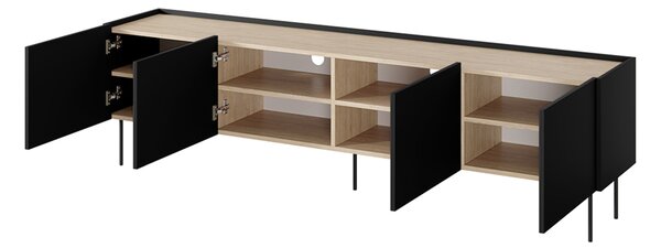 Desin TV-szekrény 220 cm fém lábakkal - fekete matt / nagano tölgy