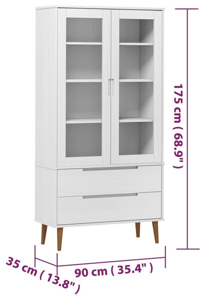 MOLDE fehér tömör fenyőfa vitrin szekrény 90 x 35 x 175 cm