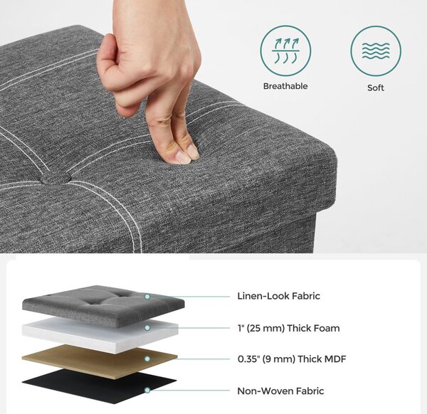 SONGMICS összecsukható tároló ülőpad 110 x 38 x 38 cm műlen sötétszürke